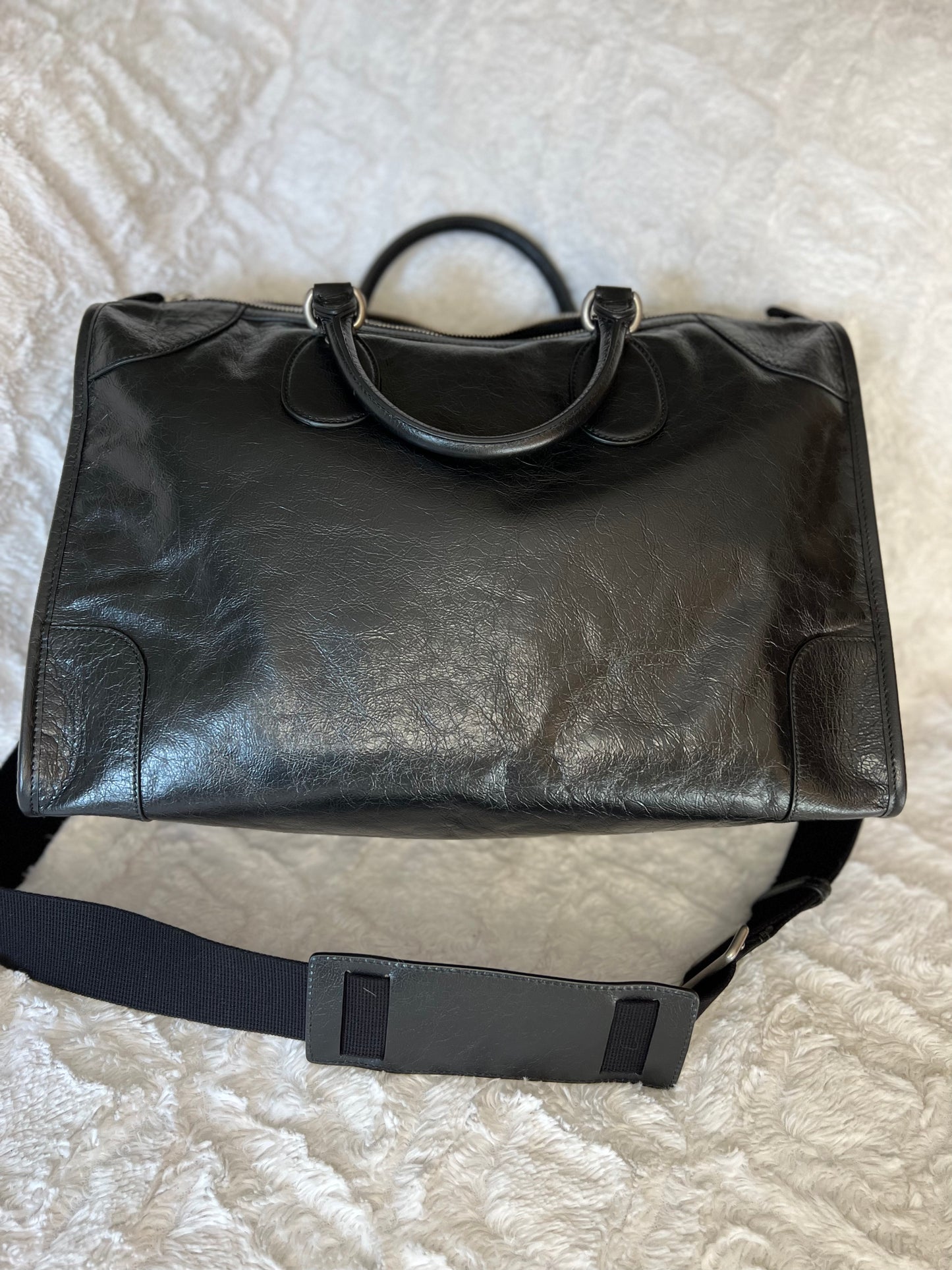 GUCCI GG BLACK LEATHER Zip Convertible DUFFLE Weekend Shoulder BAG