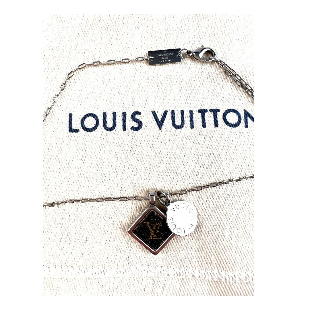 LOUIS VUITTON Monogram Canvas And Silver Square Necklace