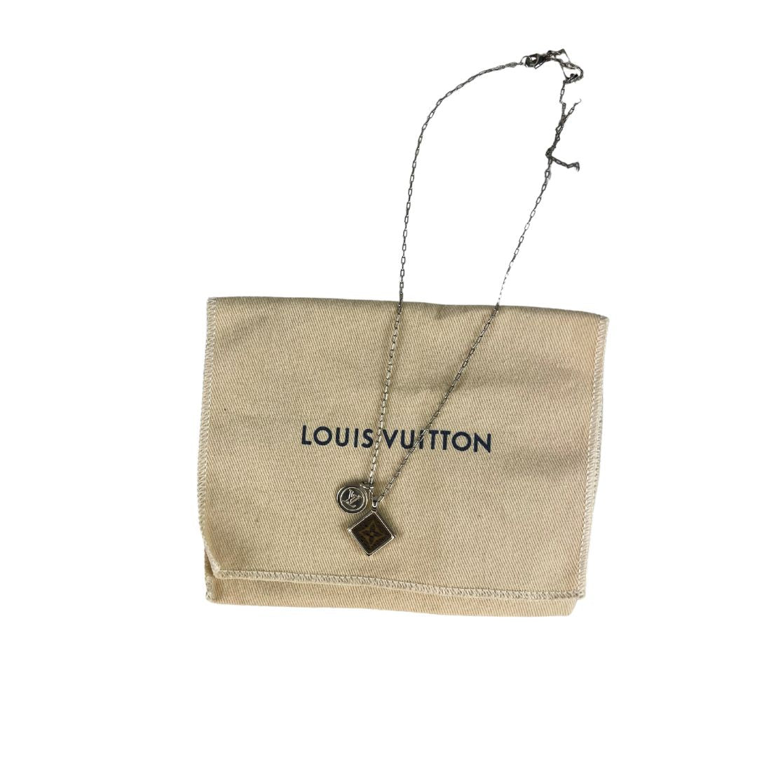 LOUIS VUITTON Monogram Canvas And Silver Square Necklace