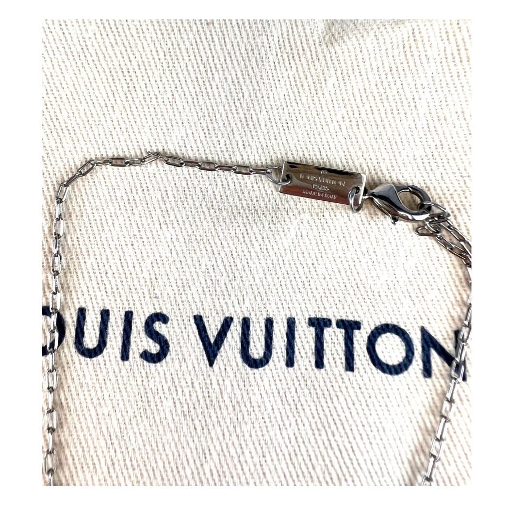LOUIS VUITTON Monogram Canvas And Silver Square Necklace