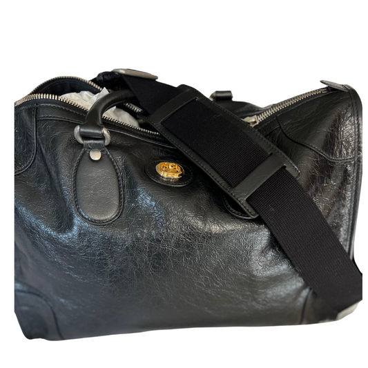 GUCCI GG BLACK LEATHER Zip Convertible DUFFLE Weekend Shoulder BAG